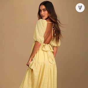 NEW WITH TAGS  “Hello Sweetheart Light Yellow Puff Sleeve Tiered Midi Dress”